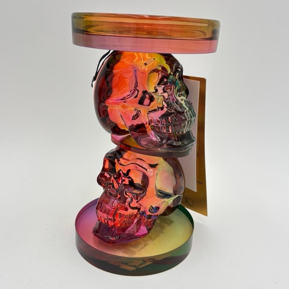 NWT Christian Lacroix Iridescent Glass Skull Candle Holder 6″ Gothic Decor - Picture 7 of 12
